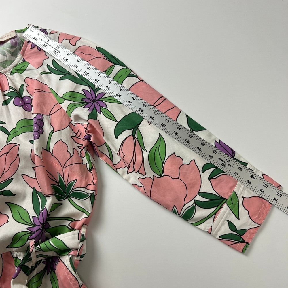 Banjanan White Pink Floral Cotton Tie Waist Dress Pockets Size M‎ - Picture 10 of 16